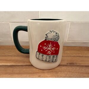 Rae Dunn Cocoa Mug Winter Hat Snowflake Christmas Ceramic Coffee Cup Green